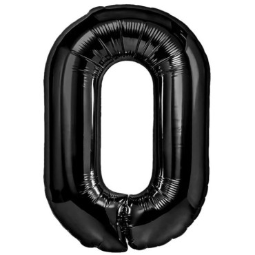 Balon din Folie Metalizata, Cyrax, Figurina Cifra, Tema Aniversare 100 cm, Ambalaj Individual, Pai inclus, Umflare cu Aer sau Heliu, Negru, Cifra 0