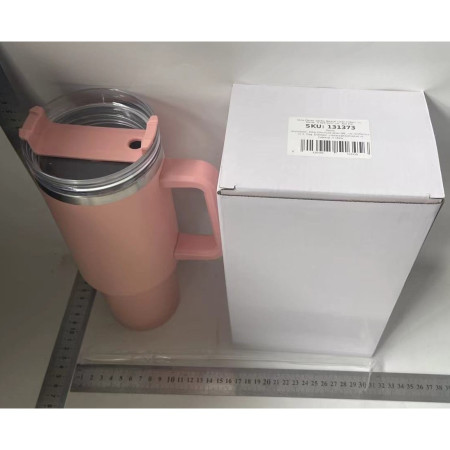 Cana Termos din Plastic, Cyrax, pentru Bauturi Calde si Reci, cu Maner, 9.9x9.9x27 cm, Roz Pal