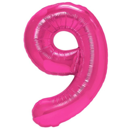 Balon din Folie Metalizata Cyrax, Figurina Cifra, Tema Aniversare 40 cm, Ambalaj Individual, Pai inclus, Umflare cu Aer sau Heliu, Roz, Cifra 9