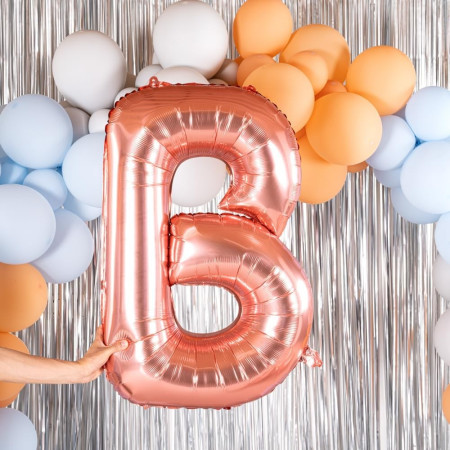 Balon Folie Metalizata Litera B, Cyrax, 80 cm, Umflati cu Heliu sau Aer, Ambalaj Individual, Pai inclus, Rose Gold