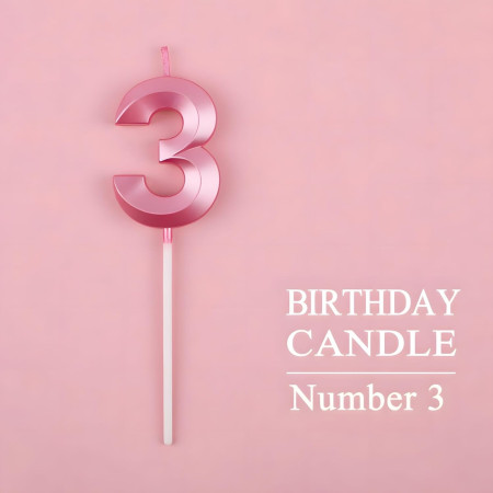 Lumanare Cifra 3, Cyrax, Model Diamond, 5 x 3.4 cm, Roz