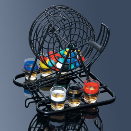 Joc Mini Loterie Cyrax, Bingo, cu Pahare de Shot din Sticla, 20 x 20 x 19 cm, 48 Bile, Negru