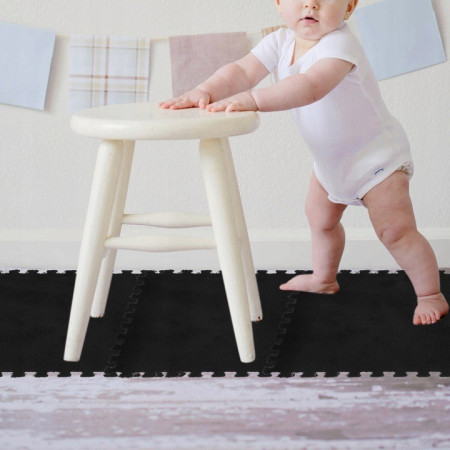 Set 10 Piese Covor tip Puzzle, Cyrax, Spuma EVA, Pufos, 30 x 30 x 1 cm, Negru