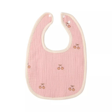 Baveta in Forma de U, Cyrax, din Bumbac, pentru Copii 0-12 Luni, Rezistenta la Apa, cu Capse, Model cu Cirese,  21x30 cm, Roz