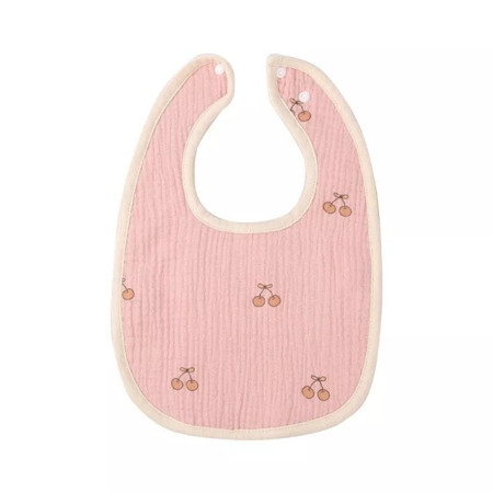 Baveta in Forma de U, Cyrax, din Bumbac, pentru Copii 0-12 Luni, Rezistenta la Apa, cu Capse, Model cu Cirese,  21x30 cm, Roz