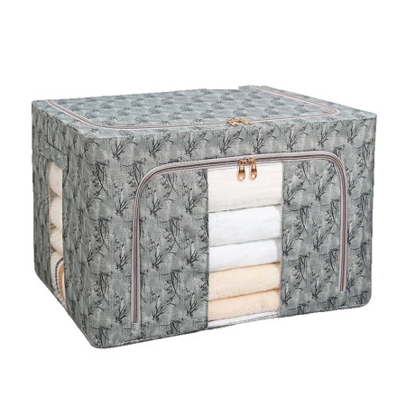 Cutie Depozitare,  66L, din Material Textil, 50 x 40 x 33 cm, pentru Haine si Lenjerii, Model Bambus, Verde