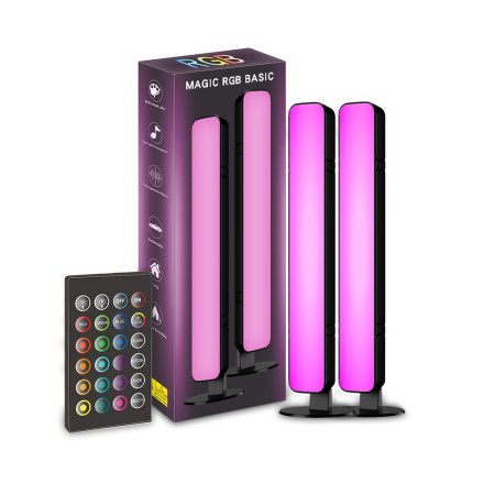 Set 2 Lampi de Birou,  RGB Colorat, 28 LED, Putere 5V, Telecomanda cu 24 de Taste, Cablu USB, Negru, 25.5x4x3.5cm