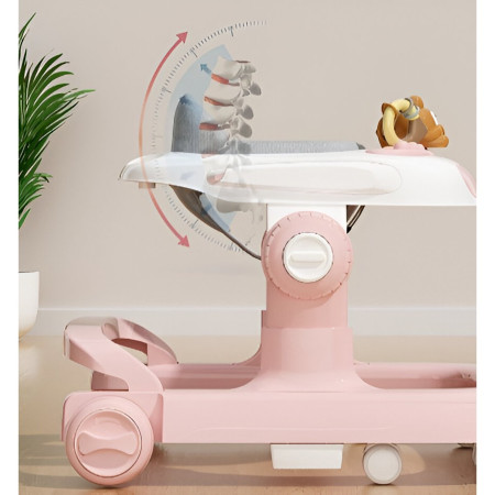 Premergator Multifunctional cu Roti Cyrax, Model Iepuras, Inaltime Ajustabila, Tavita, Muzica, Lumini, 66x59x41 cm, Roz