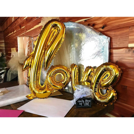 Balon din Folie Metalizata, Cyrax, Model Love scris de mana, 102x65 cm, Tematica Ziua Îndrăgostiților, Ambalaj Individual, Pai Inclus, Umflare cu Aer sau Heliu, Auriu