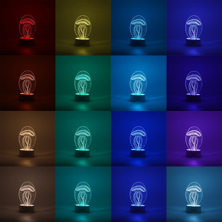 Lampa LED decorativa,  3D, Meduza, din material acril si lumina multicolora, alb