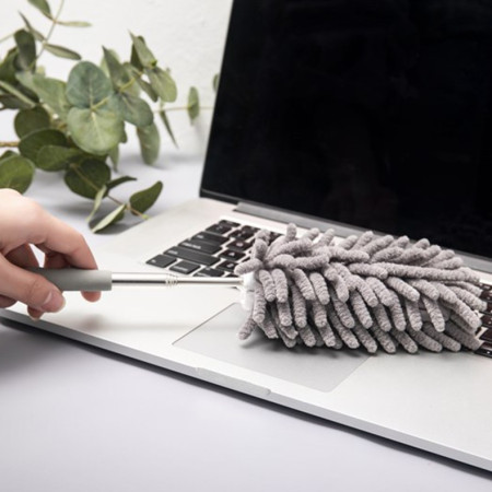 Mop din Microfibra pentru Curatenie,  Set 3 Capete Detasabil, Mop din Microfibra, Pamatuf pentru Praf, Mini Perie, Maner Extensibil, EVA, Impachetate in Sac cu Fermoar, Gri