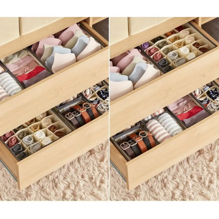 Cutie De Depozitare,  Pentru Lenjerie, Sosete Si Sutiene, Material Textil, 8 Compartimente, 32 x 16 x 10 cm, Culoare Bej