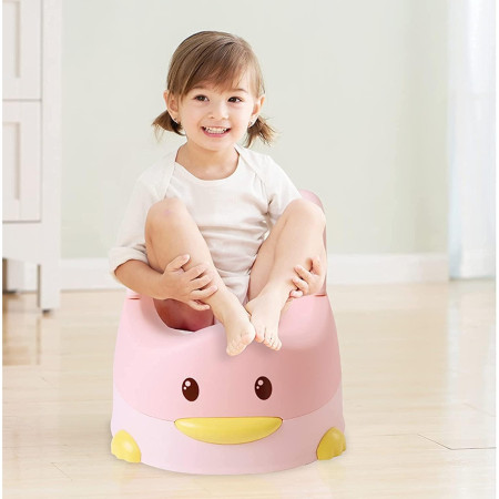 Olita pentru Copii, Cyrax, +6 luni, Detasabila, cu Capac, Antiderapanta, din Plastic, Colac Moale, Model Ratusca, 38x32x30 cm. Roz