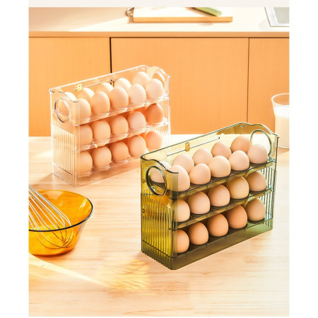 Suport Organizator pentru Oua, Cyrax, Capacitate 30 Oua, Pentru Usa Frigiderului, 3 Straturi, din Plastic, Verde Transparent
