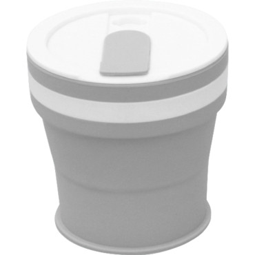 Pahar pliabil din silicon Cyrax, prentru calatorii, 350 ml, pai inclus, 9 x 9.2 cm, gri