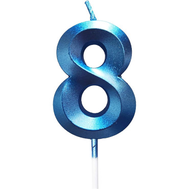 Lumanare Cifra 8, Cyrax, Model Diamond, 5 x 3.4 cm, Albastru