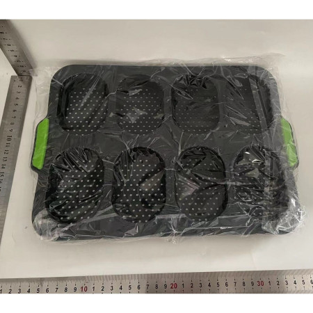 Forme de Silicon pentru Copt, Cyrax, 8 Forme Ovale, pentru Paine si Prajituri, 34.5 x 23.8 x 2.5 cm, Negru/Verde