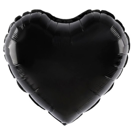 Balon din Folie Metalizata, Cyrax, Figurina Inimioara, Model Simplu, Tematica Iubire, 40 cm, Ambalaj Individual, Pai Inclus, Umflare cu Aer sau Heliu, Negru