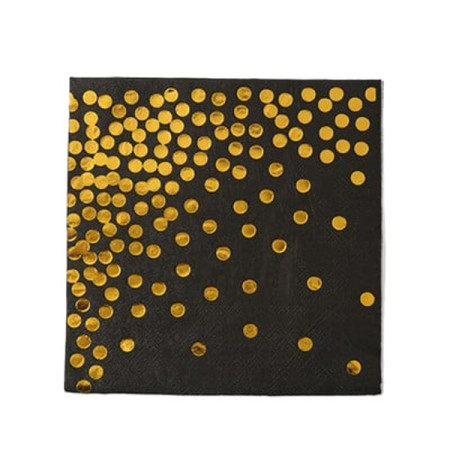 Set 20 de Servetele de Masa, Cyrax, Imprimeu cu Buline Aurii, din Hartie, 17 x 17 cm, Negru