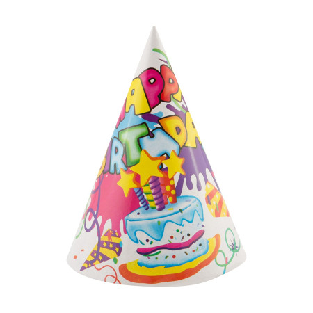 Set 6 Coifuri, Cyrax, Petrecere Copii, din Carton, 20 x 13.5 cm, Model 5 Happy Birthday, Multicolor