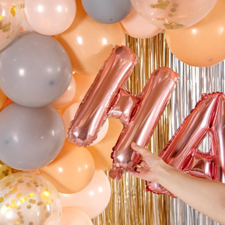 Balon Folie Metalizata Litera H, Cyrax, 40 cm, Umflati cu Heliu sau Aer, Ambalaj Individual, Pai inclus, Rose Gold
