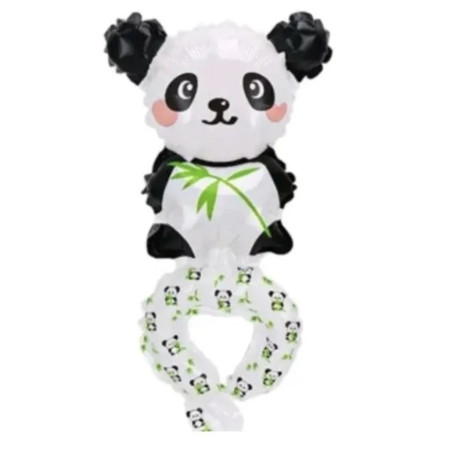 Balon din Folie Metalizata, Cyrax, Figurine Animalute, Tip Bratara, Model Panda, 13 x 35 cm, Ambalaj Individual, Pai Inclus, Umflare cu Aer sau Heliu, Alb/Negru
