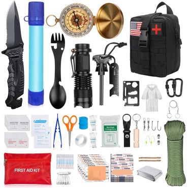 Kit supravietuire multifuncional  40 de Instrumente Profesionale, Echipament de prim-ajutor, Drumetie, Camping