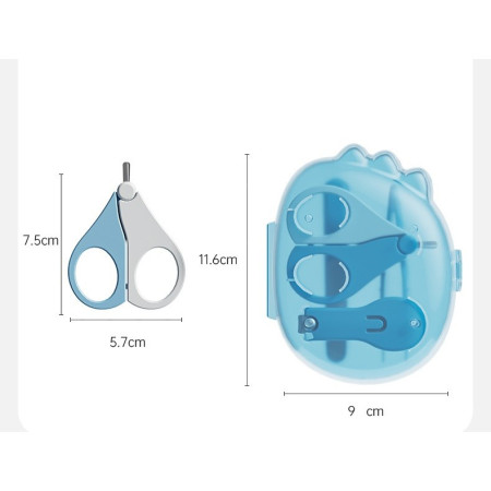 Set 4in1 de Ingrijire Unghii pentru Bebelusi, Cyrax, Cutie de Depozitare Dinozaur Transparent, 0-6 Ani, 11.5 x 9 x 3 cm, Albastru