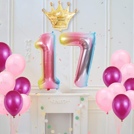 Balon din Folie Metalizata Gradient Cyrax, Figurina Cifra, Tema Aniversare 100 cm, Ambalaj Individual, Pai inclus, Umflare cu Aer sau Heliu, Multicolor, Cifra 7