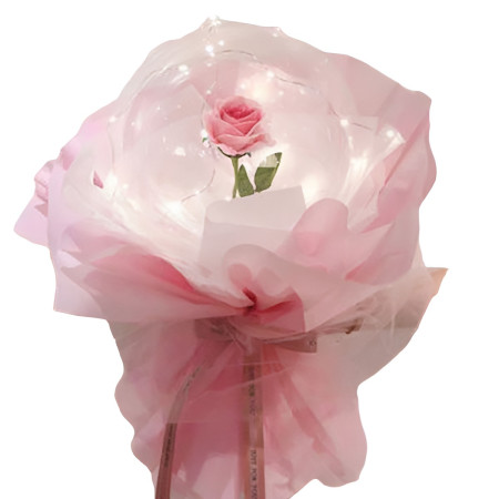 Trandafir in Balon LED cu Lumini, Cyrax, Tip Buchet, Diametru 35 cm, Roz
