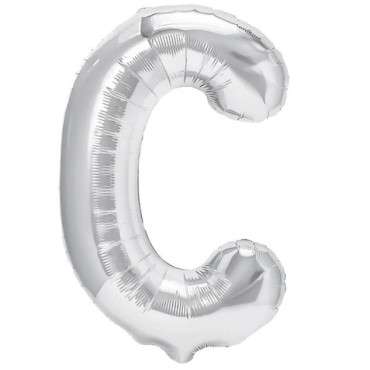 Balon Folie Metalizata Litera C, Cyrax, 80 cm, Umflati cu Heliu sau Aer, Ambalaj Individual, Pai inclus, Argintiu
