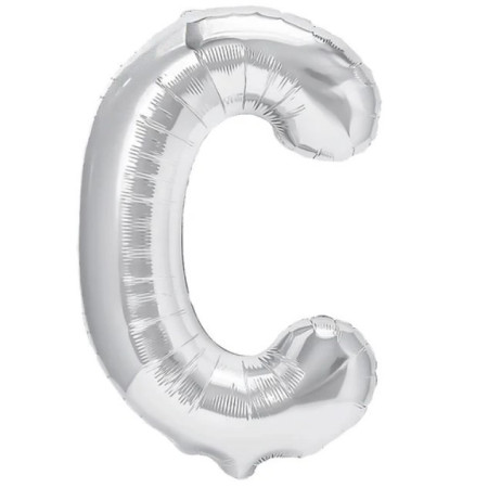 Balon Folie Metalizata Litera C, Cyrax, 80 cm, Umflati cu Heliu sau Aer, Ambalaj Individual, Pai inclus, Argintiu