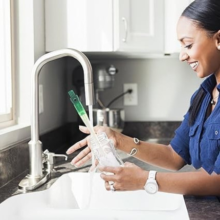 Perie 5 in 1 de Curatat Pahare, Cani, Sticle, Cyrax, cu Maner Lung, Accesorii pentru Spalarea Paielor si Capacelor, Usor de Agatat, 36x7x7cm, Verde-Alb