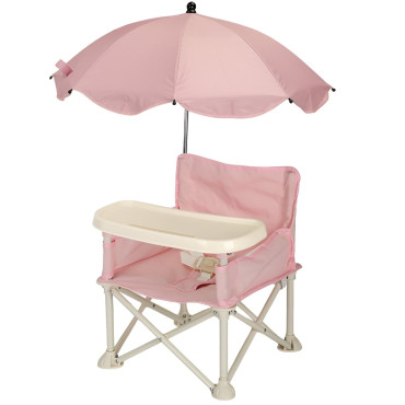 Scaun de Masa pentru Bebelusi si Copii, Cyrax, Tavita si Husa Detasabile, Multifuncțional, Stabil, Centura de Siguranta, Cos de Depozitare, Roz, cu Umbrela Roz, de la 6 Luni