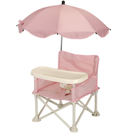 Scaun de Masa pentru Bebelusi si Copii, Cyrax, Tavita si Husa Detasabile, Multifuncțional, Stabil, Centura de Siguranta, Cos de Depozitare, Roz, cu Umbrela Roz, de la 6 Luni