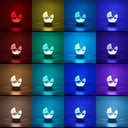 Lampa LED decorativa,  3D, Peisaj de iarna, cu telecomanda, doua moduri de alimentare USB si baterii, 20 cm inaltime, din material acril si lumina multicolora, alb