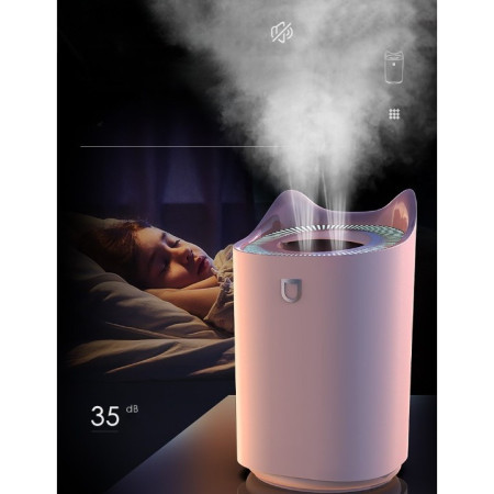 Umidificator cu duza dubla,  de capacitate mare 3L, roz