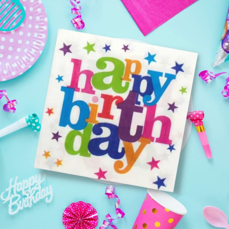 Set 10 Servetele de Masa, Cyrax, Colectia Happy Birthday, 32 x 32 cm, din Hartie, Multicolor
