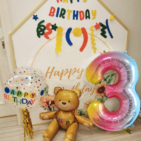 Balon din Folie Metalizata Gradient Cyrax, Figurina Cifra, Tema Aniversare 100 cm, Ambalaj Individual, Pai inclus, Umflare cu Aer sau Heliu, Multicolor, Cifra 3