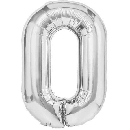 Balon din Folie Metalizata, Cyrax, Figurina Cifra, Tema Aniversare 40 cm, Ambalaj Individual, Pai inclus, Umflare cu Aer sau Heliu, Argintiu, Cifra 0