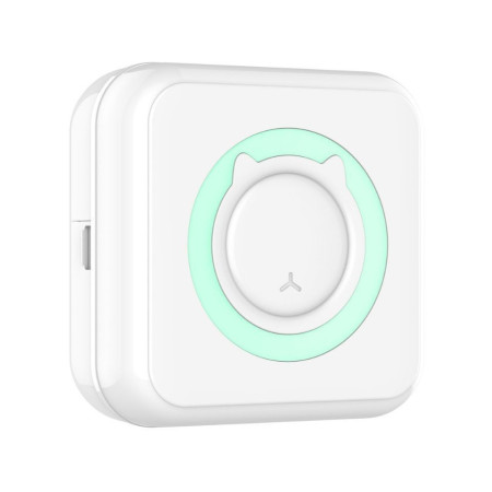 Mini Imprimanta Foto Portabila, Cyrax, 5 Role de Hartie Termica, 5 Role Autocolante, 3 Role Colorate, Pixuri, Incarcare USB, Model Pisica, Alb Verde