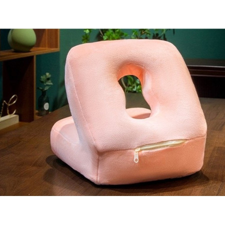 Set 2in1 Patura Microfibra si Perna din Spuma,  pentru Birou, Calatorii, Pauze, Model Iepuras, Microfibra, 1x1.7 m, 30x35x30 cm, Roz