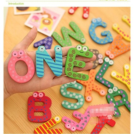 Set 26 Magneti de Frigider pentru Copii, Cyrax, Model Alfabet A-Z, Figurine Amuzante, din Lemn, Multicolor