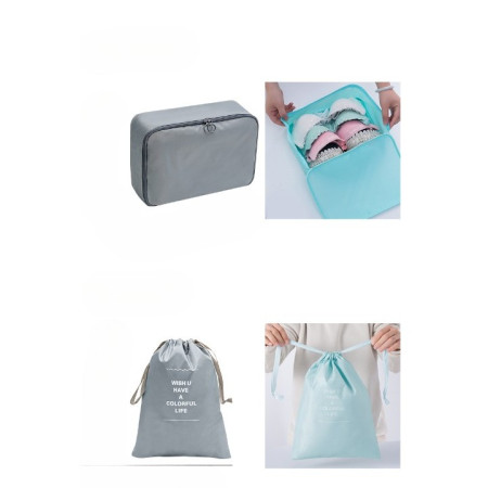 Set 7 Genti de Calatorie,  pentru Depozitare, Compresibile, 7 Dimensiuni, Impermeabile, Design cu Plasa, Pliabile, Manere Robuste, Fermoar dublu, Gri