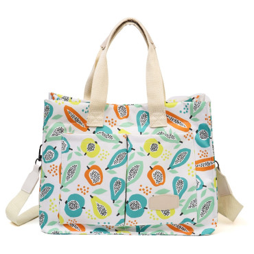 Geanta de Mana/Umar, Multifunctionala,  Inchidere cu Capsa, Imprimeu Fructe, Material Textil, 33.5 x 25 x 14.5 cm, Multicolor