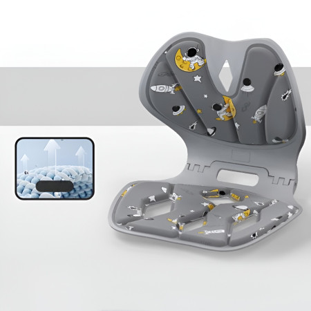 Suport pentru Scaun, Cyrax, pentru Corectarea Posturii, Portabil, Pliabil, Ergonomic, Ameliorare Durere, Respirabil, 35x32x30 cm, Marime L, Model Rachete, Gri
