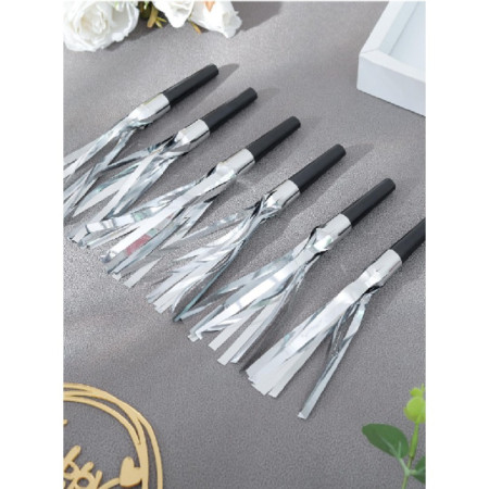 Set 6 Fluiere Party cu Franjuri, Cyrax, din Plastic, Argintiu