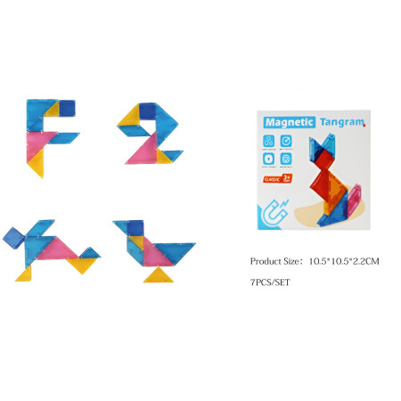 Joc Magnetic Tangram, Cyrax, 7 Piese Magnetice, Forme Geometrice, 3 Ani, EVA, ABS, Magnet, 10.5 x 10.5 x 2.2 cm, Multicolor
