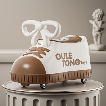 Masina pentru Copii, Cyrax, Model Pantof, 4 Roti, 1-6 ani, Cutie de Depozitare, din ABS, 48 x 27 x 34 cm, Maro