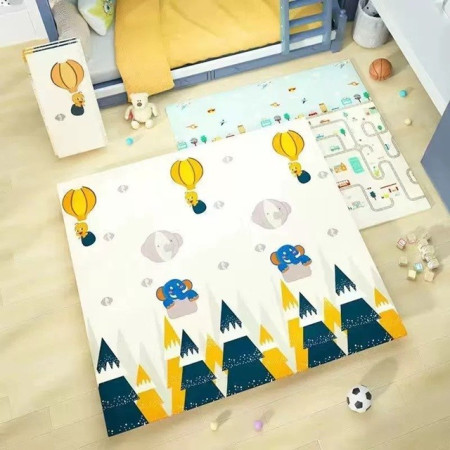 Covoras pentru Copii, Cyrax, cu 2 Fete, Model Padure/Elefanti, din XPE+PE, Impermeabil, Antiderapant, Protectie Termica, +3 Luni, Pliabil, 180 x 200 x 1.5 cm, Multicolor